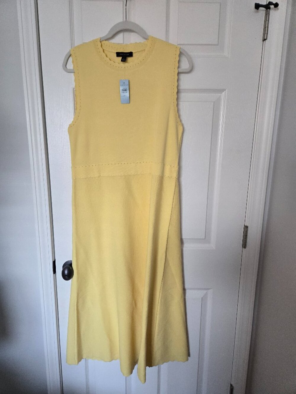 Ann Taylor Large Petite Yellow Scallop Pointelle Knit Midi Dress